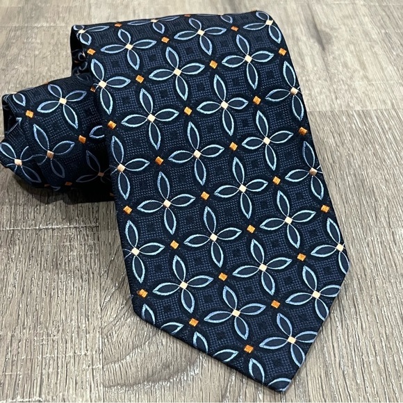 Ermenegildo Zegna Tie Made in Italy 100% Silk Geometric Sunburst Navy Pop EUC - Picture 1 of 10